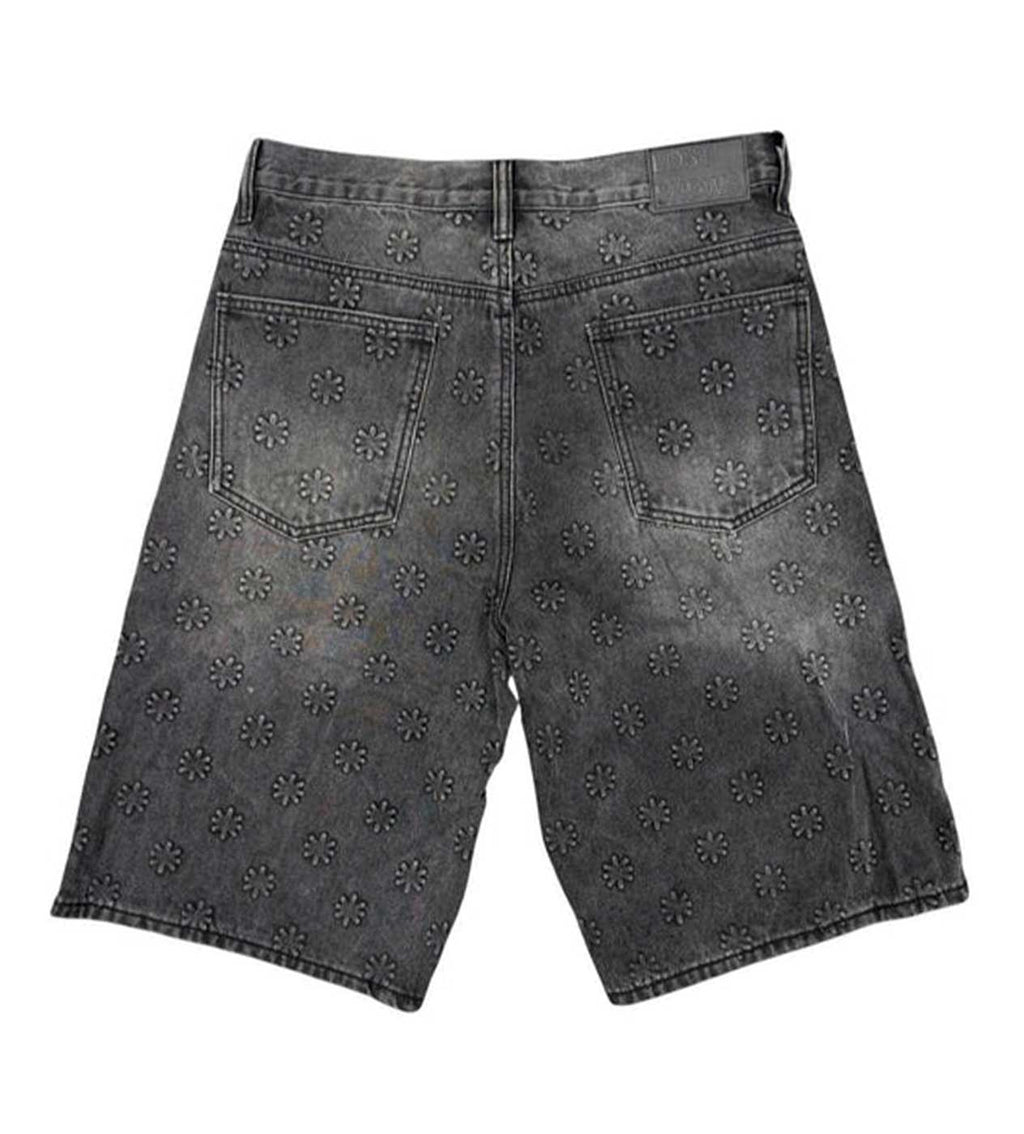 Lost Shdws Embossed Logo Denim Shorts Washed Black