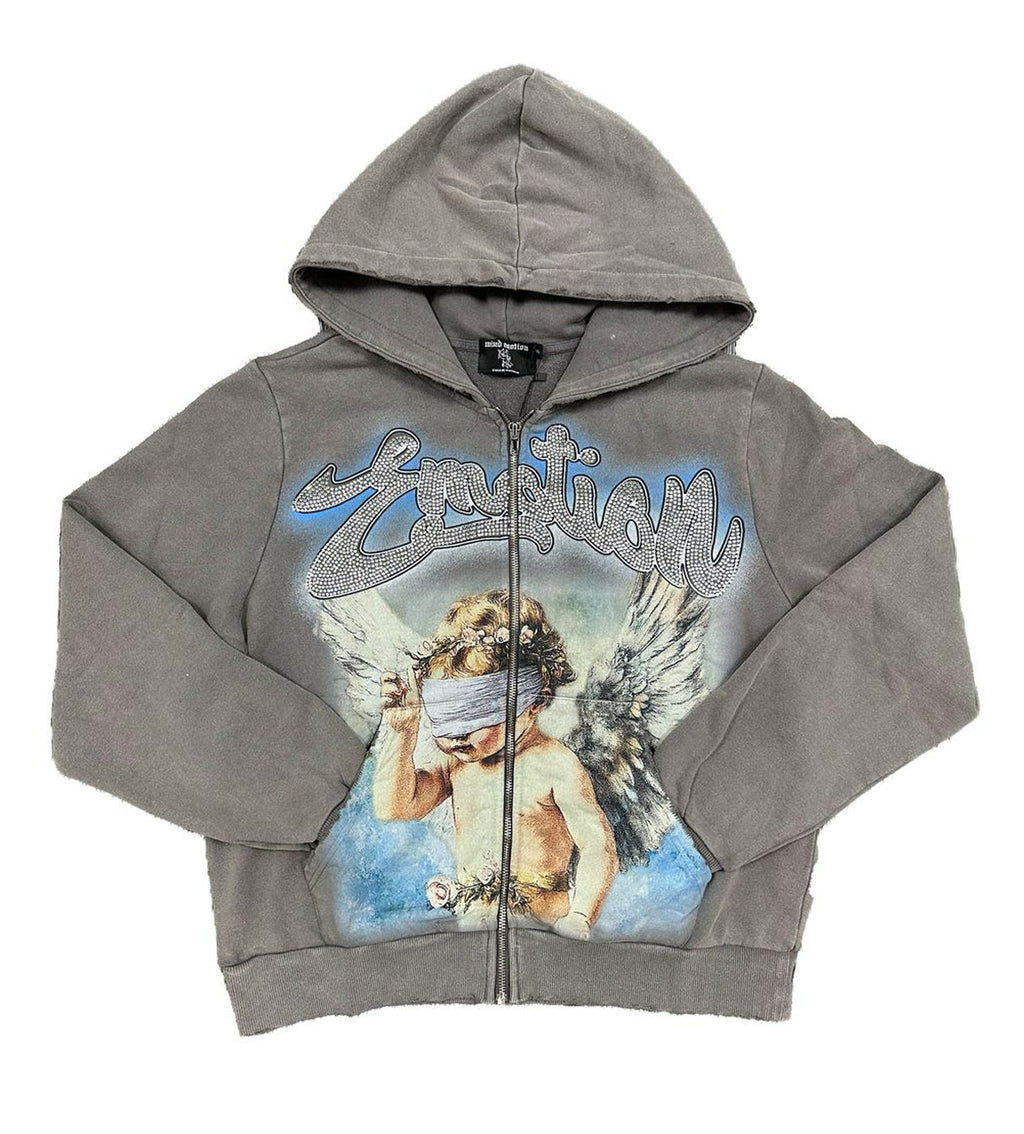 Mixed Emotion Rhinestone Hoodie Grey