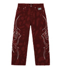 Revenge Flame Distressed Boro Denim Pant Red