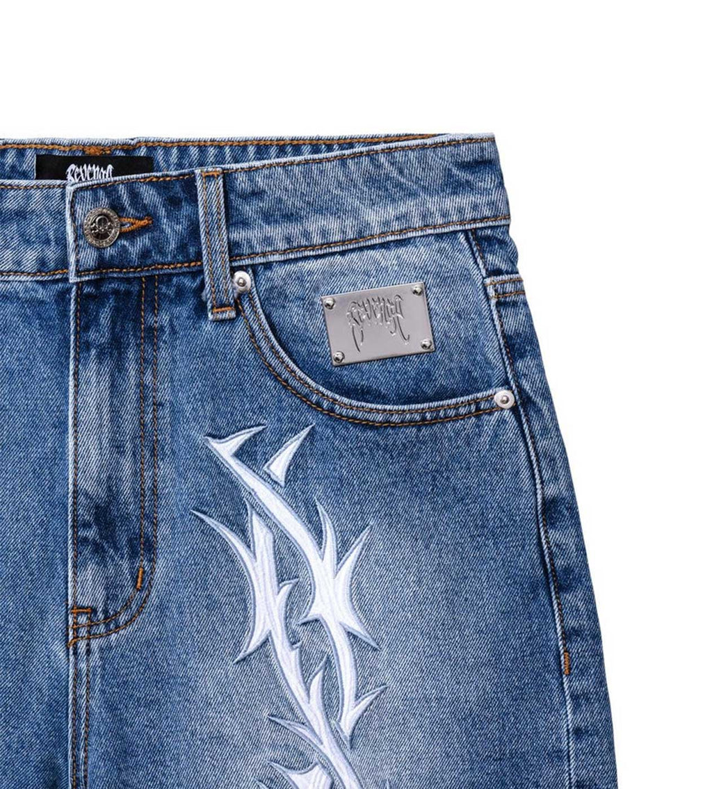 Revenge Thorn Denim Shorts Indigo