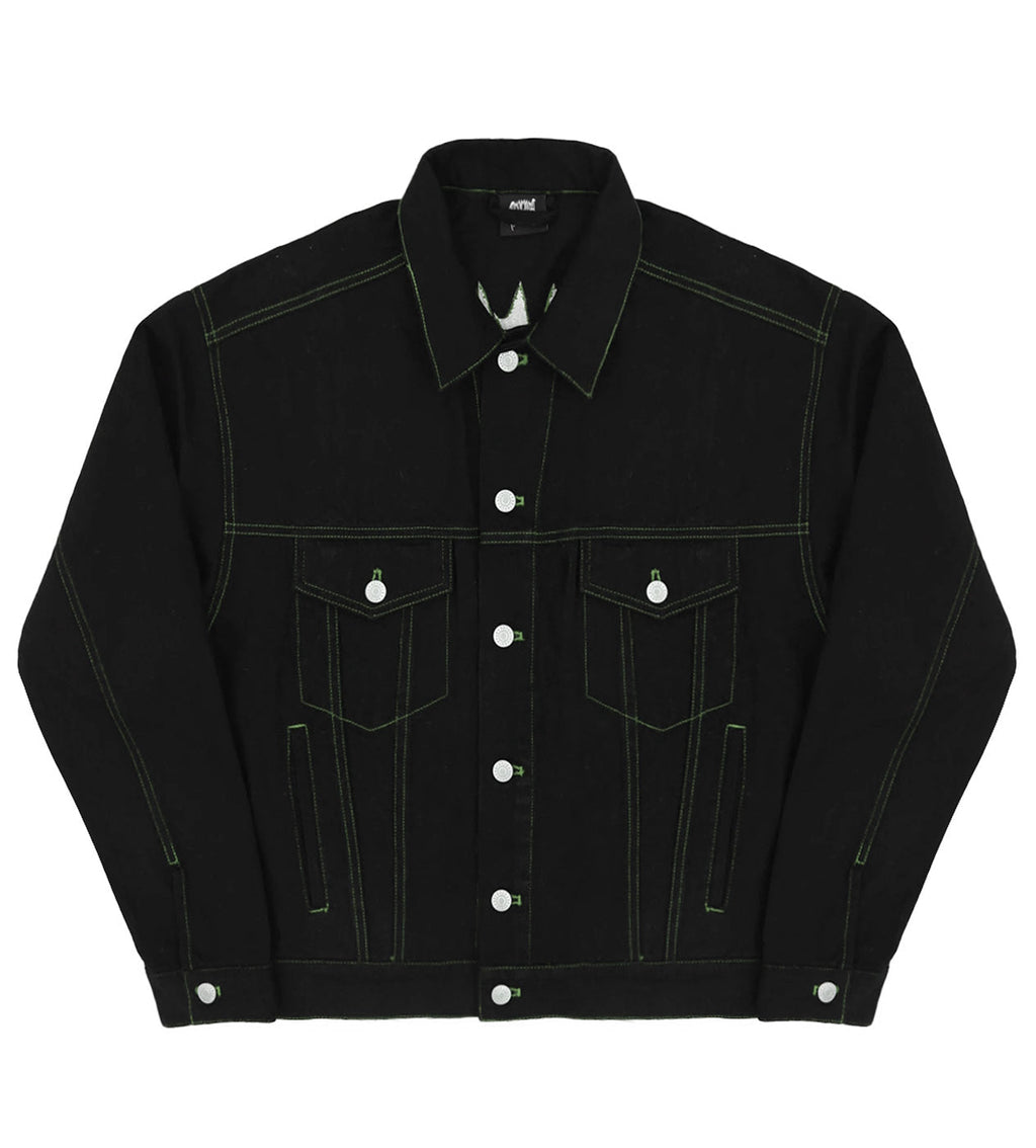Revenge Green Embroidered Logo Denim Jacket Black