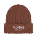 Supreme Chunky Rib Classic Logo Beanie Brown