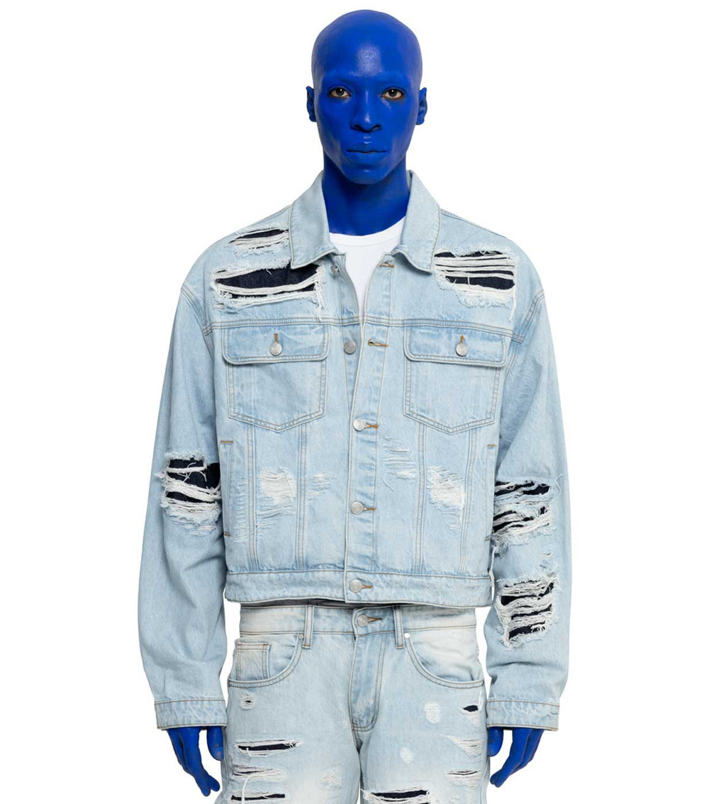WNTD Distressed Double Denim Jacket Blue