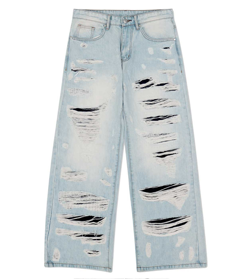 WNTD Distressed Double Denim Pants Blue