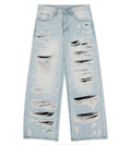 WNTD Distressed Double Denim Pants Blue