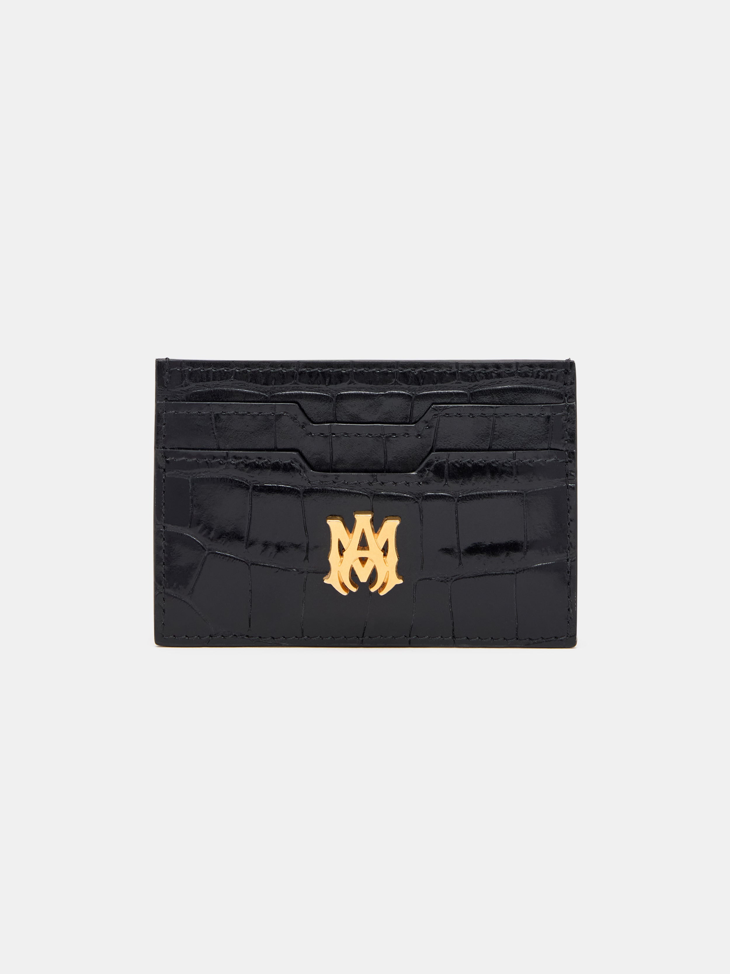 CROC EMBOSSED CARD HOLDER - BLACK