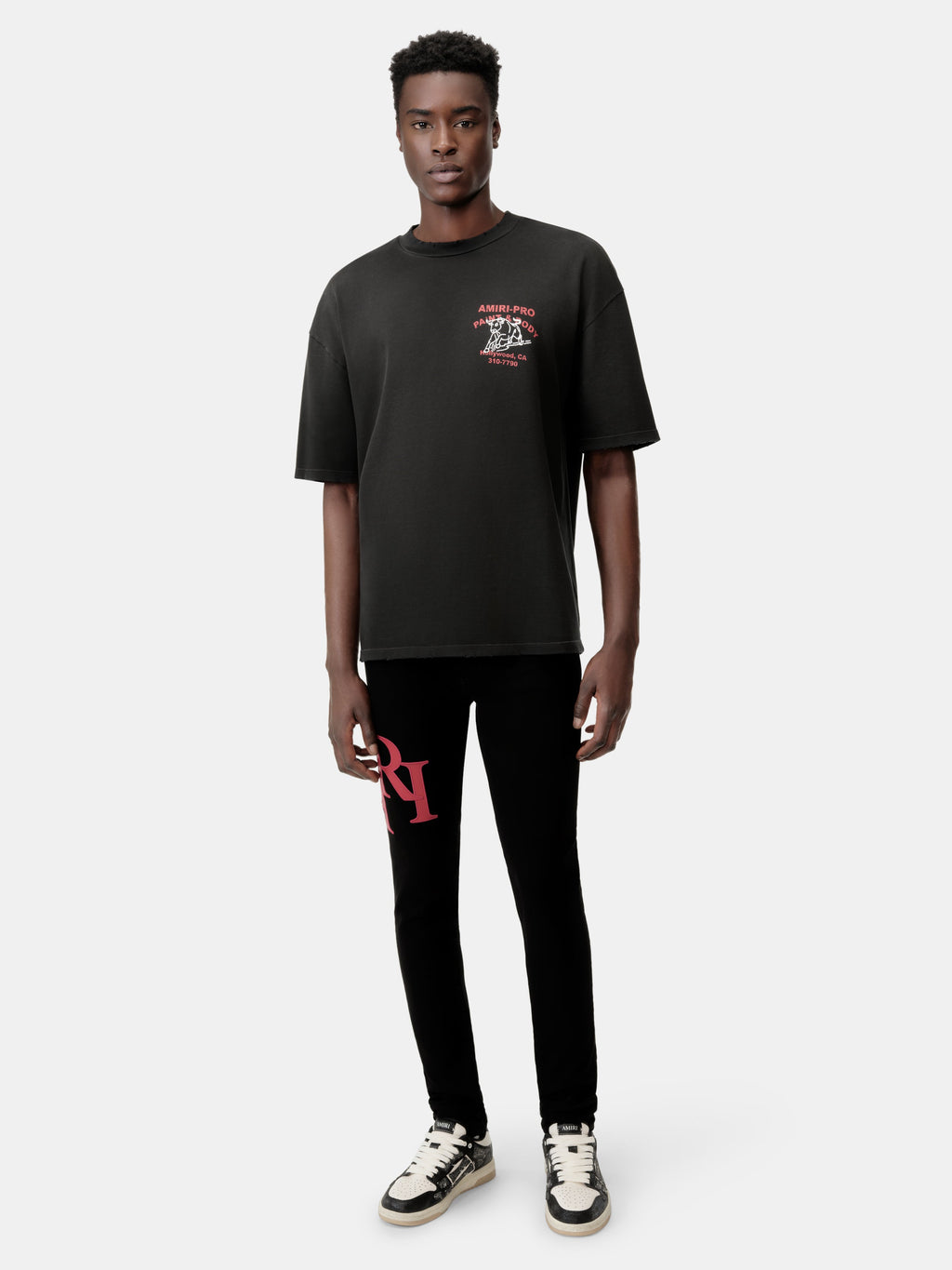 STAGGERED LOGO SKINNY JEAN- Black Red