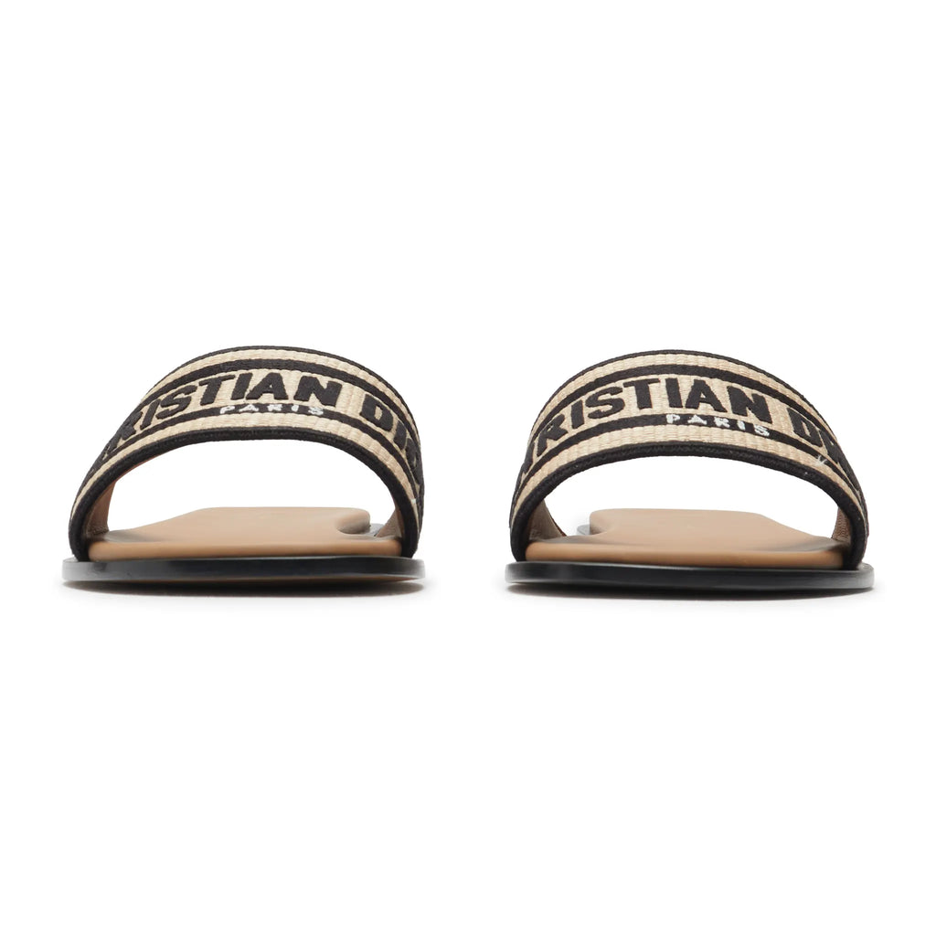 Dior Dway Embroidered Cotton Beige Black Slides