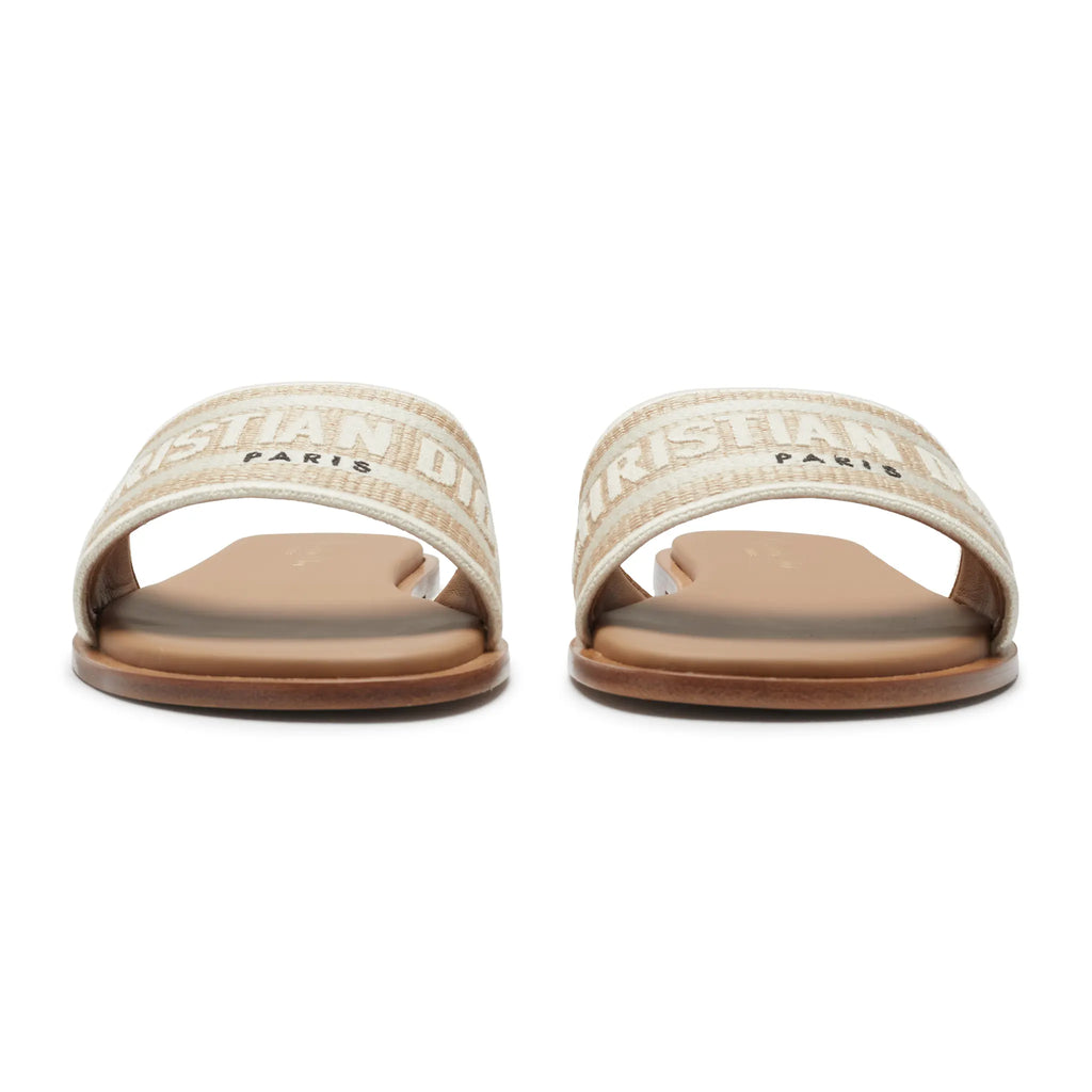 Dior Dway Embroidered Cotton Beige Slides