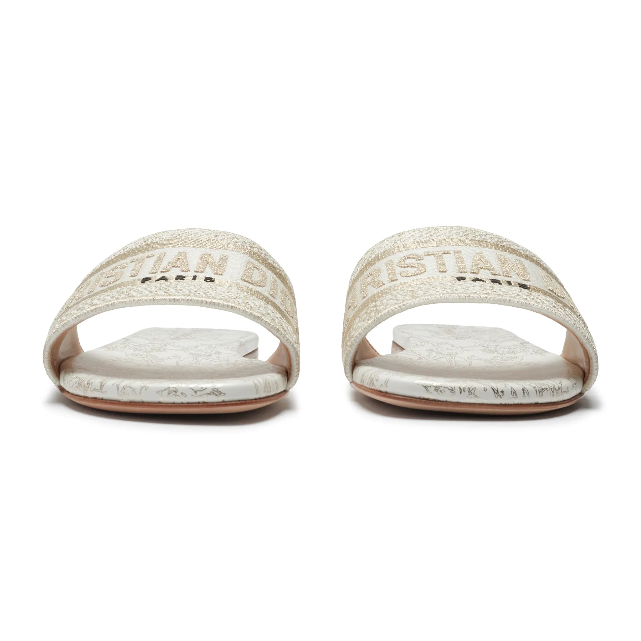 Dior Dway Embroidered Cotton Gold White Slides