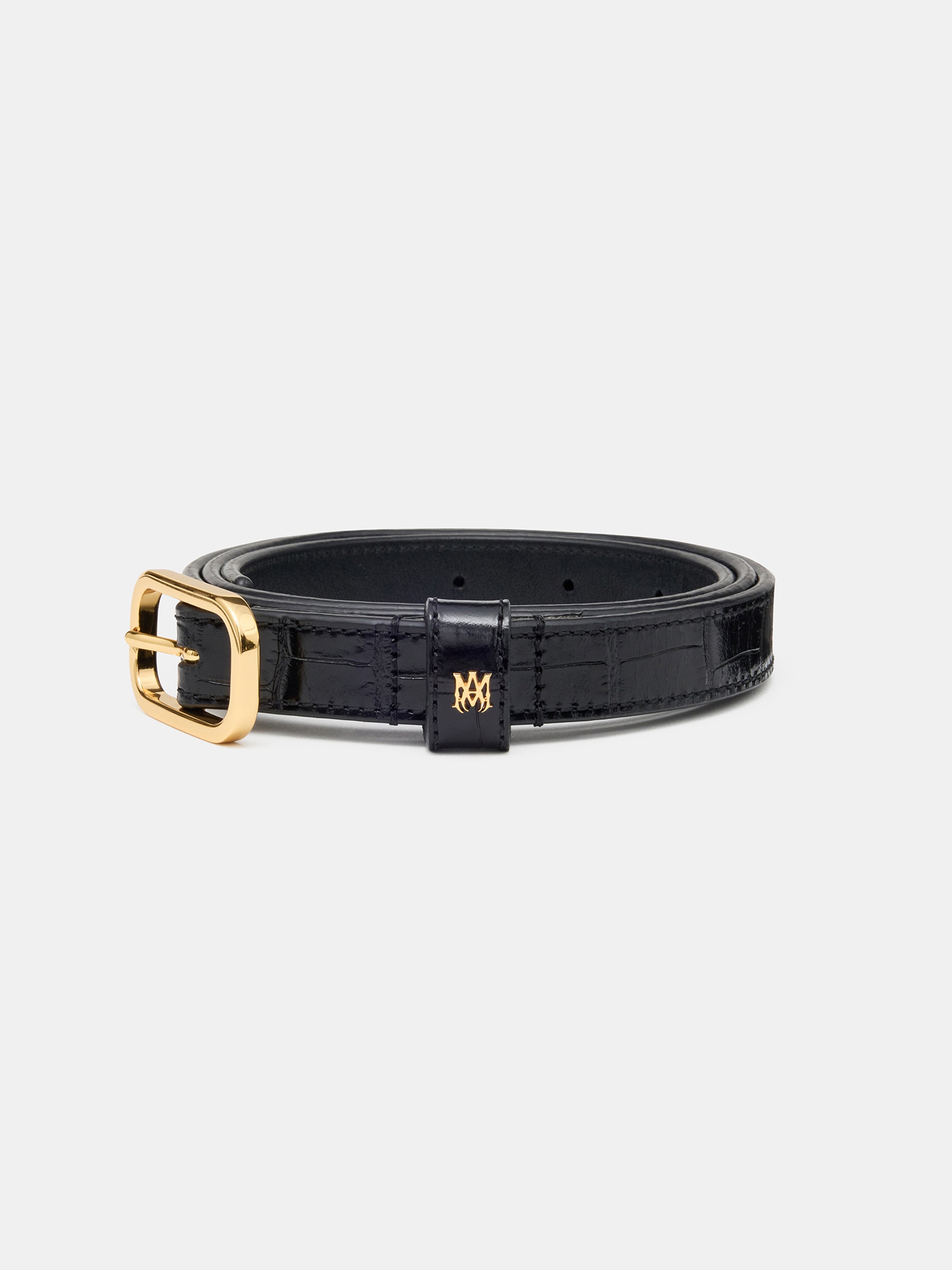 CROC EMBOSSED 2CM BELT - BLACK GOLD