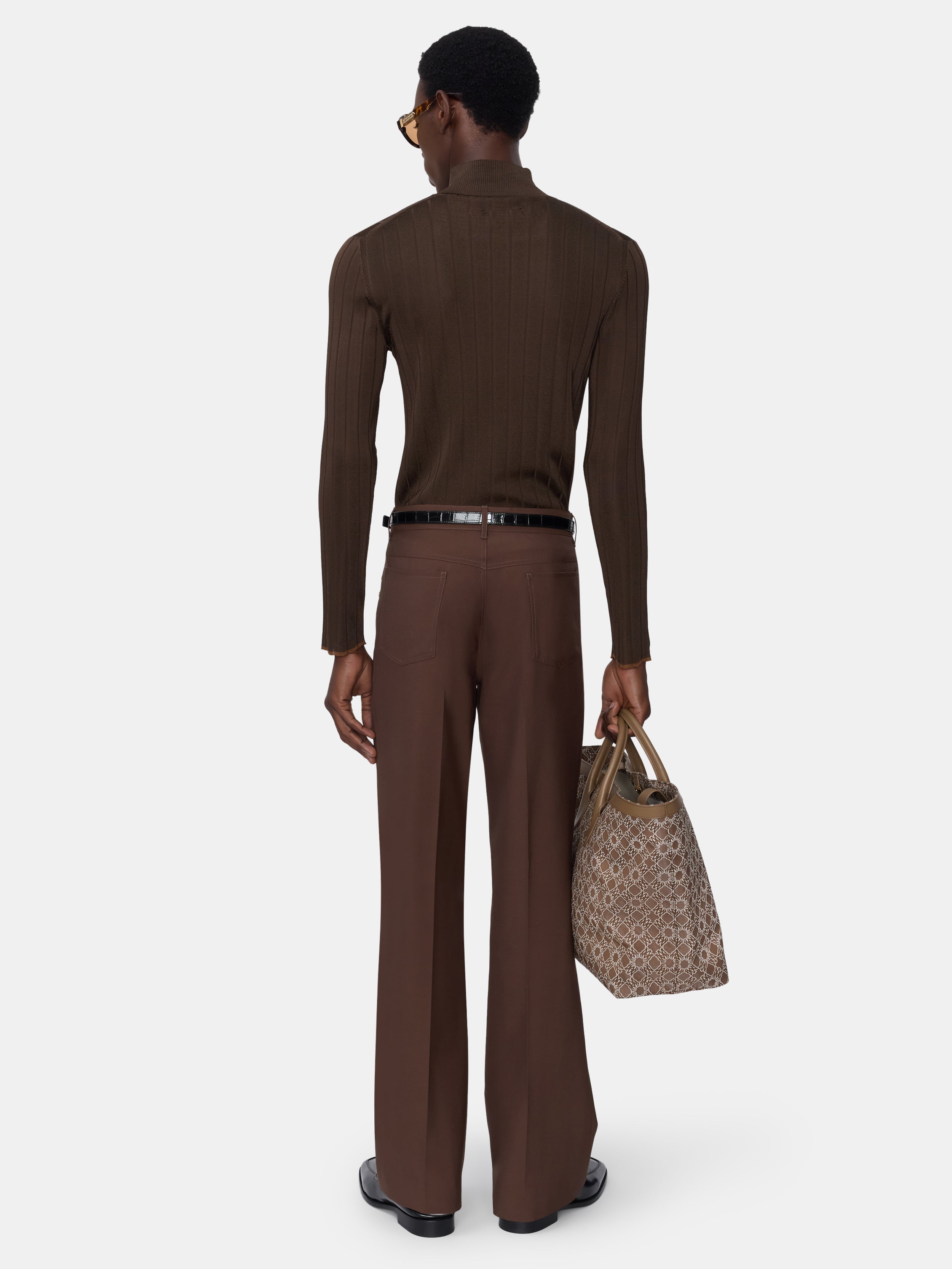SCRIPT MOCK NECK SWEATER - DARK BROWN